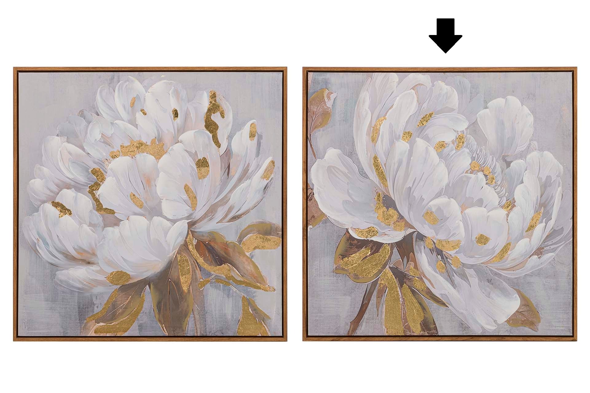 QUADRO FLOR BRANCO/DOURADO 60X60Cm