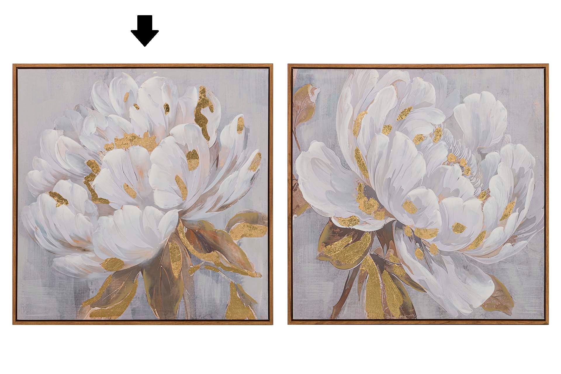 QUADRO FLOR BRANCO/DOURADO 60X60Cm