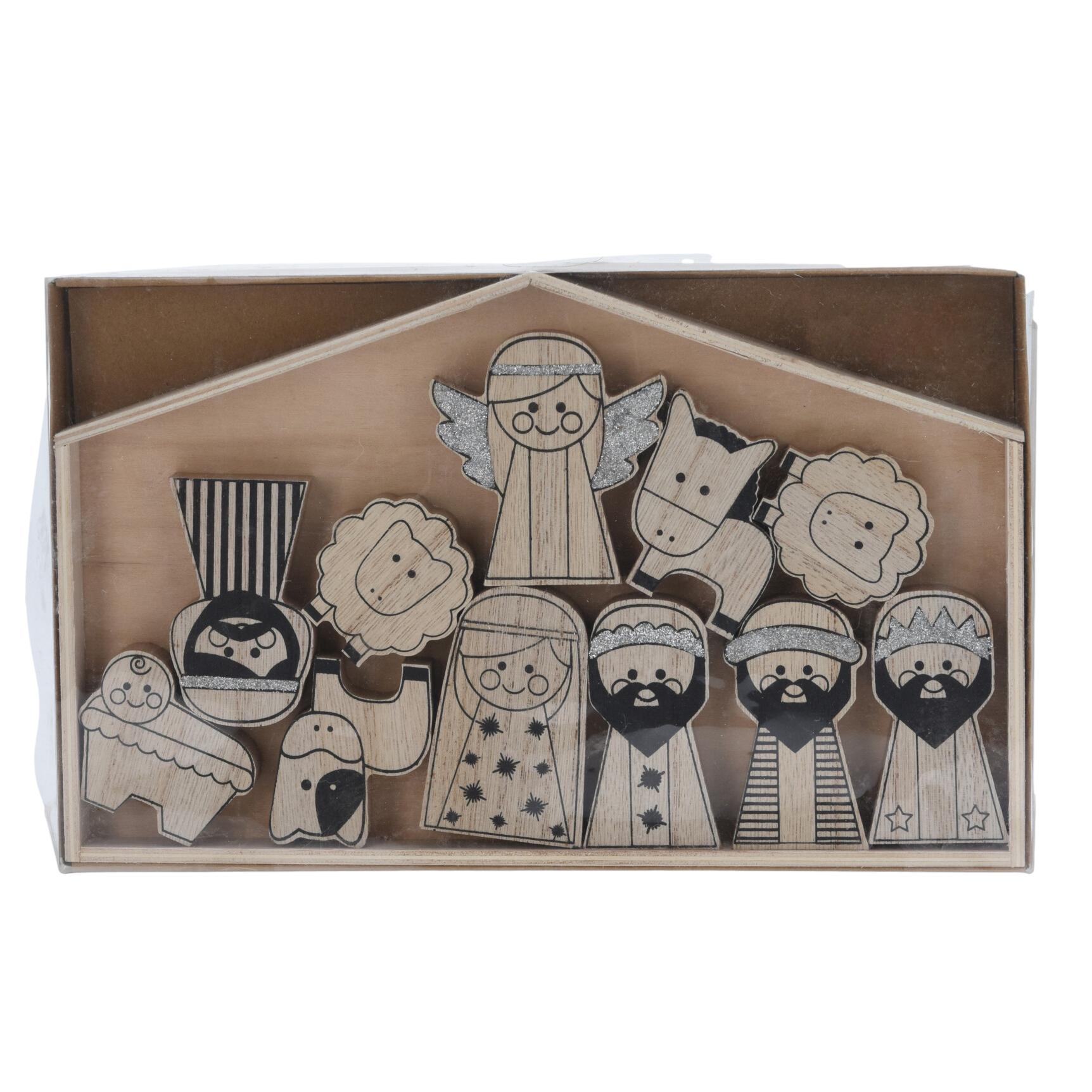 PRESÉPIO MADEIRA 12 PEÇAS 29X18Cm