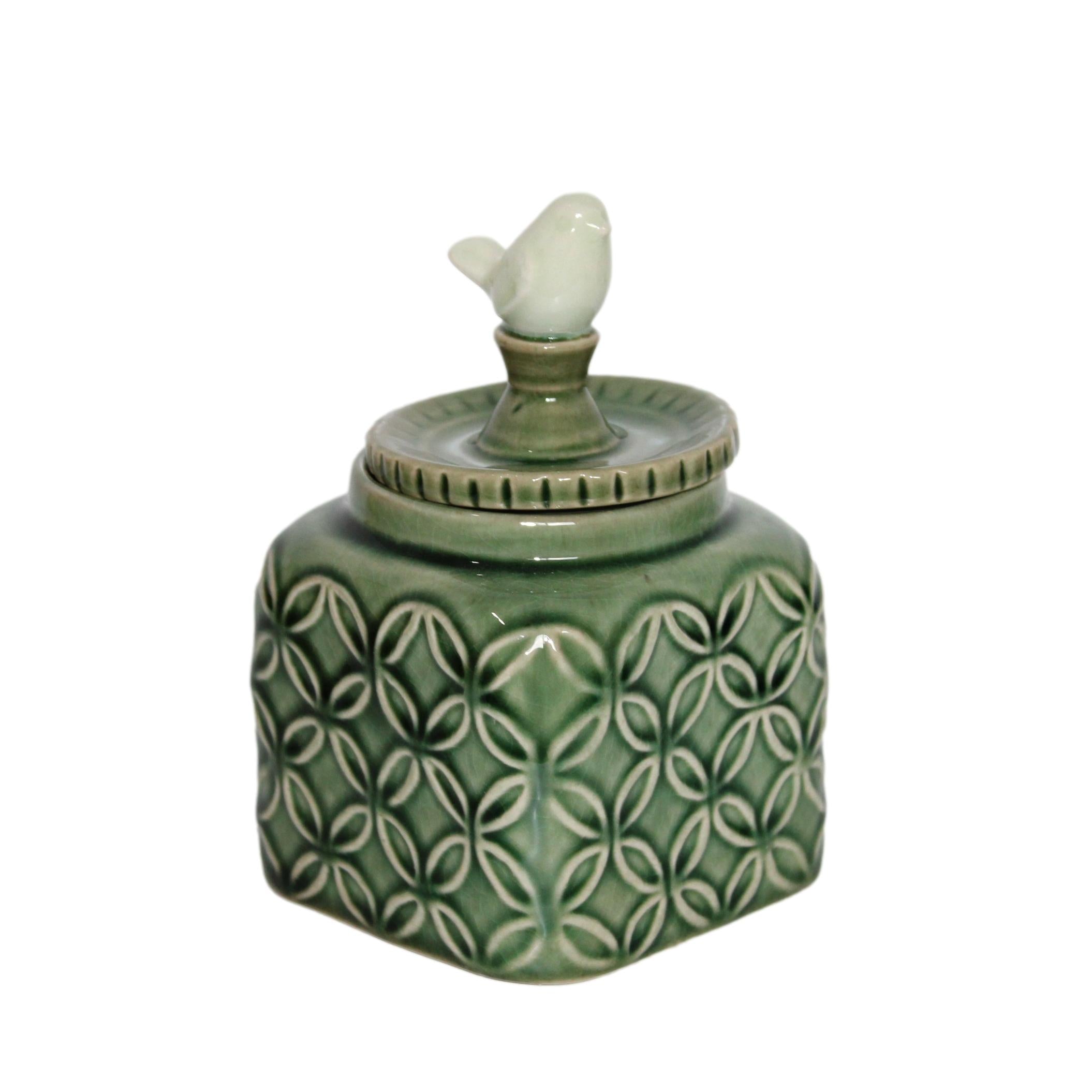 POTE VERDE C/ PÁSSARO 14X9,5CM