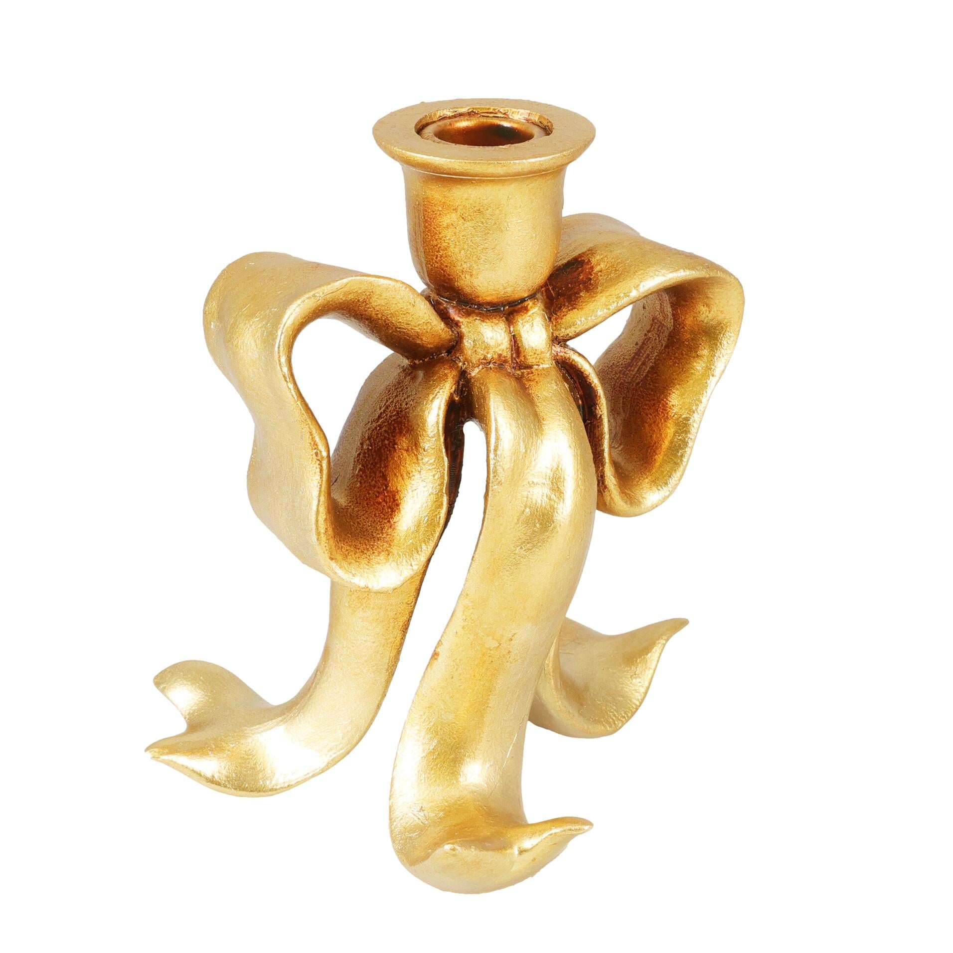 CASTIÇAL LAÇO DOURADO 17Cm