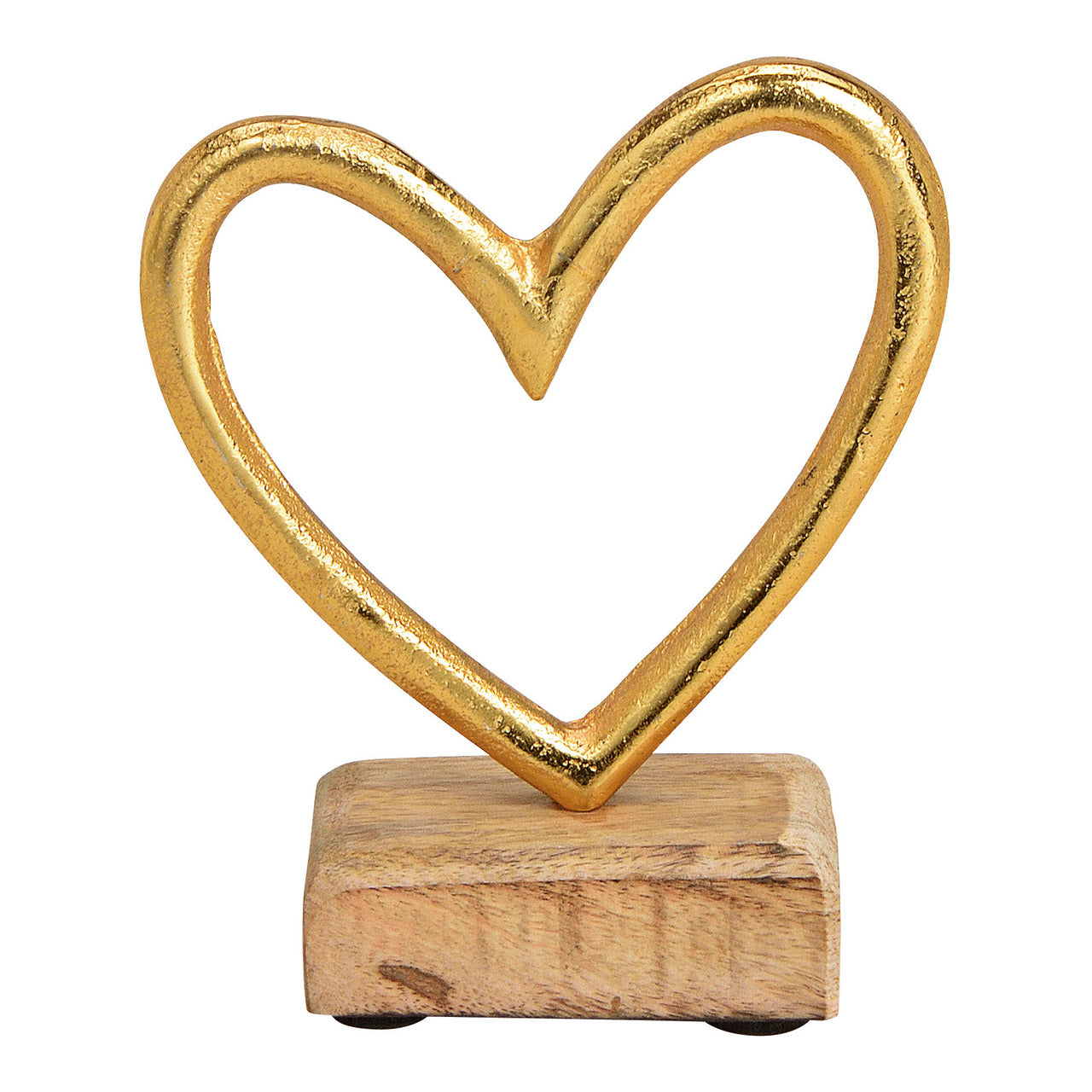 CORAÇÃO DOURADO/MADEIRA 11X5X13CM