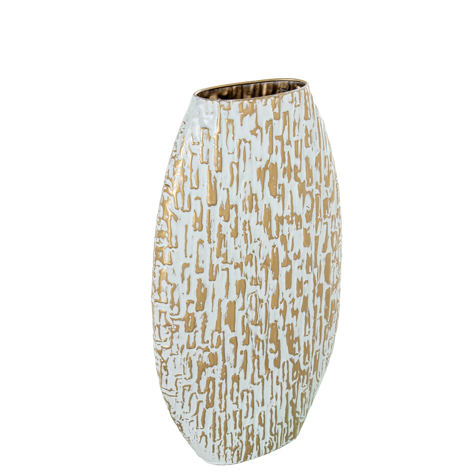 JARRA METAL BRANCA/DOURADA 30X10X50CM