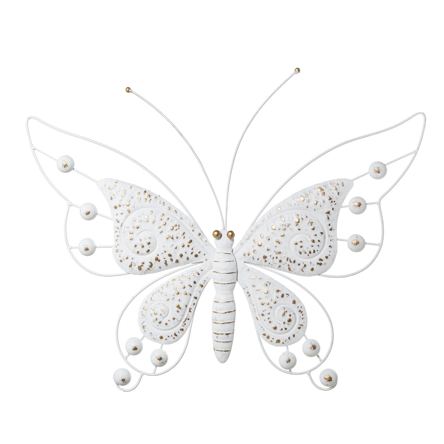BORBOLETA METAL BRANCO/DOURADO 56X40,5Cm