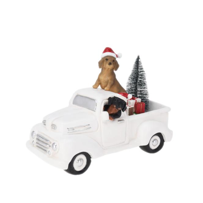 CARRO NATAL BRANCO C/ CÃES 36CM