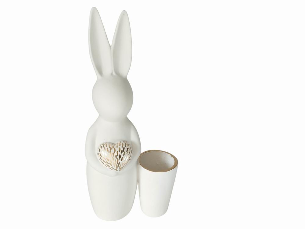 COELHO BRANCO CORAÇÃO C/ VASO 21X45X14Cm