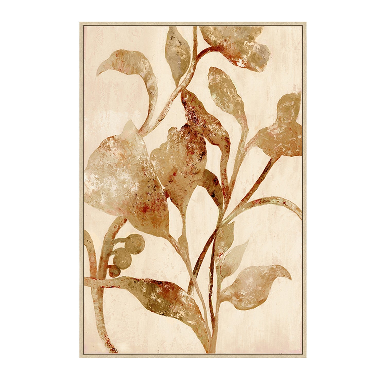 QUADRO FOLHAGEM BEGE/DOURADO 60X90Cm