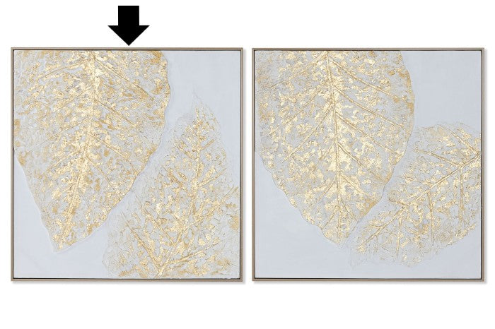 QUADRO FOLHA BRANCA/DOURADA 82X82CM