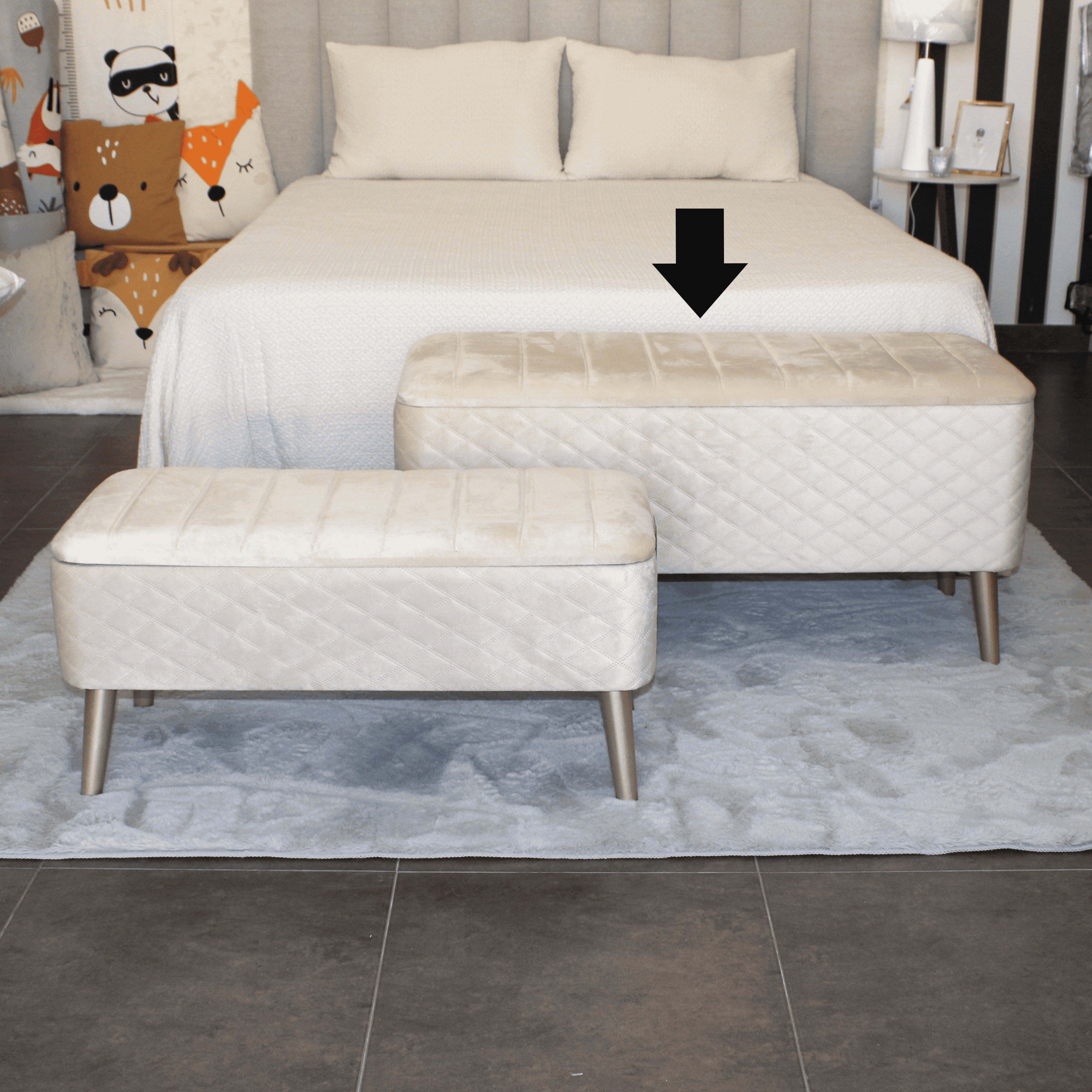 TABURETE BEIGE CON ALMACENAJE 100X40X48CM