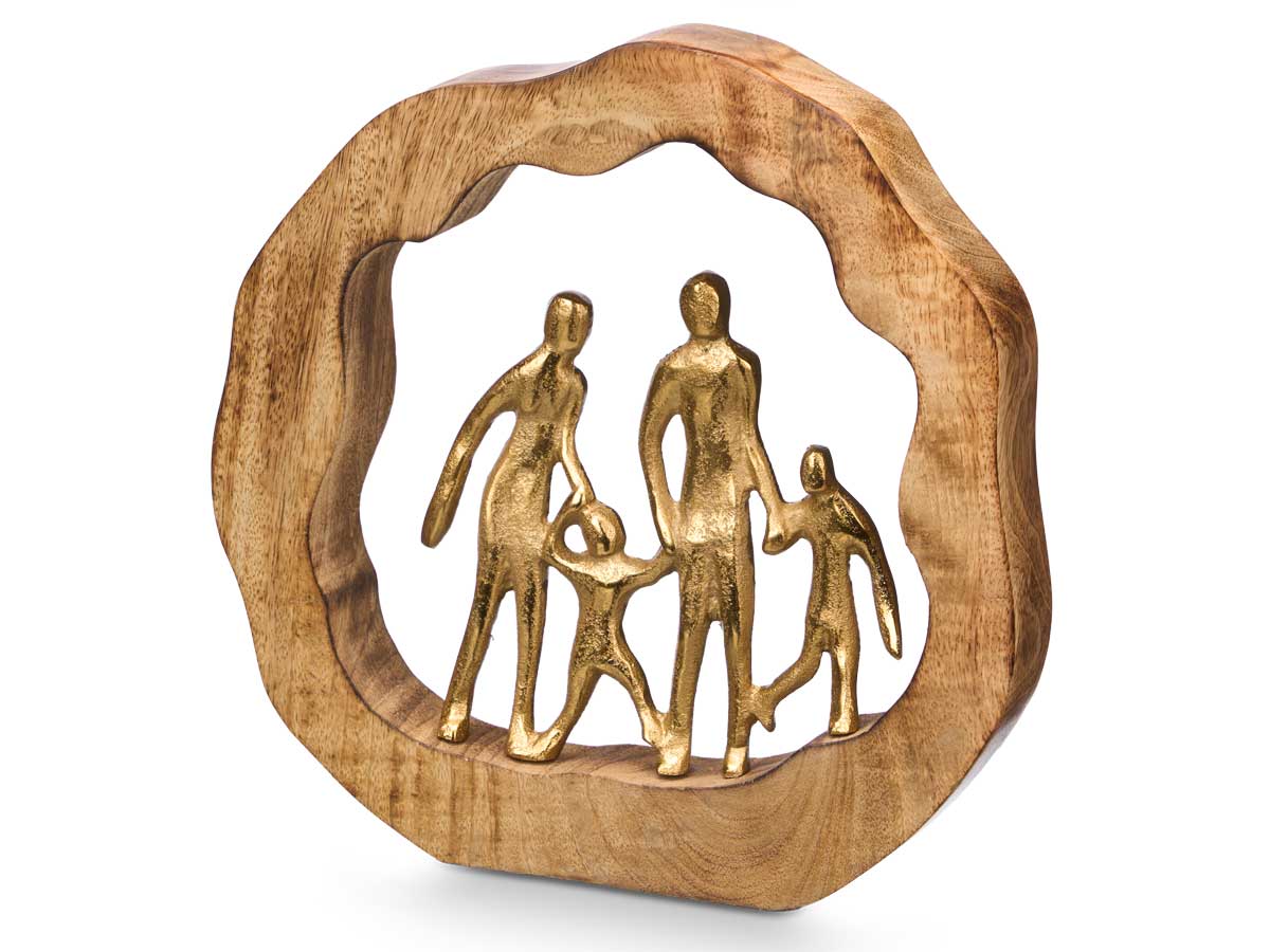 ESTATUETA FAMÍLIA MADEIRA/DOURADO 25X25CM