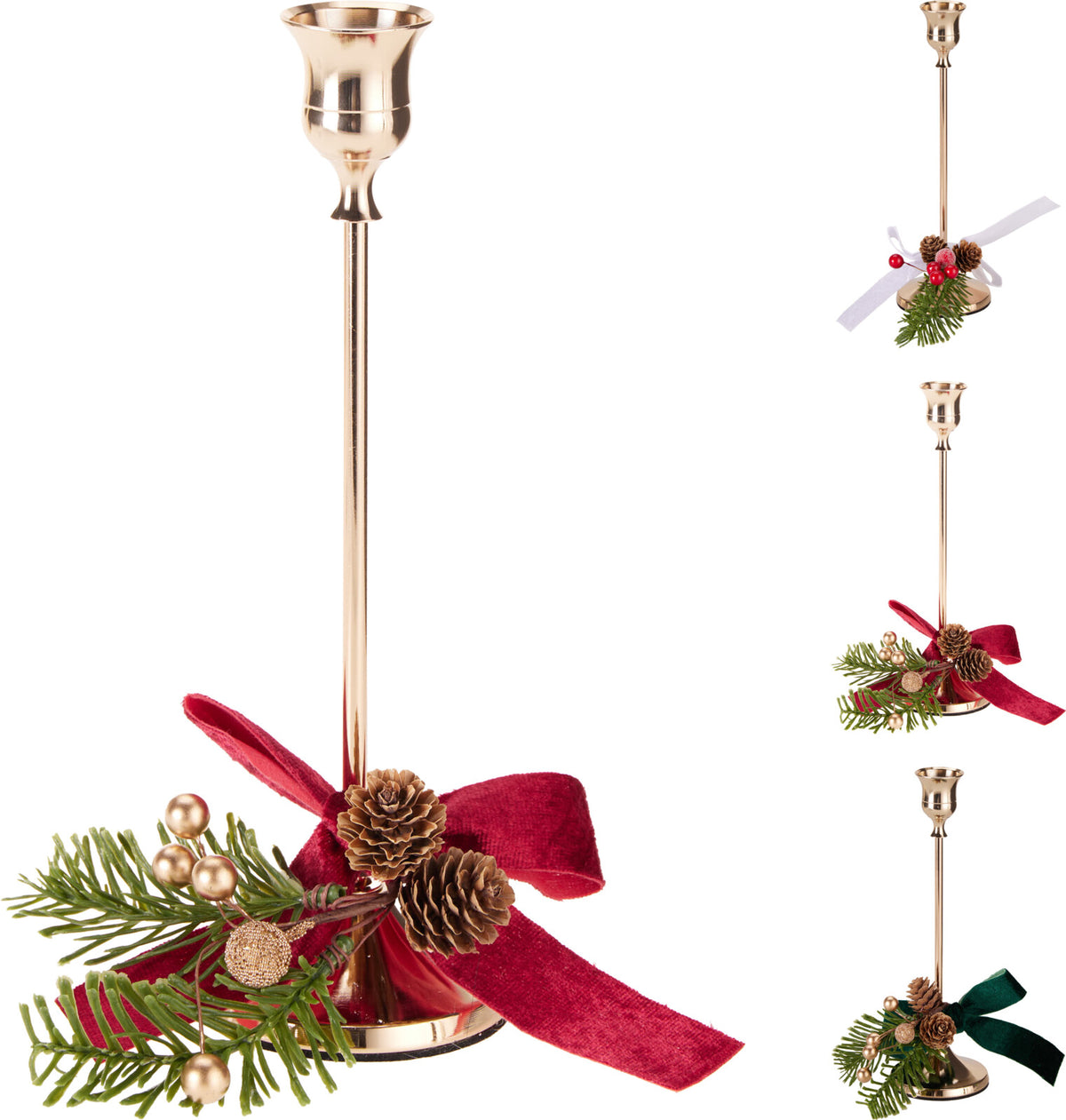 CASTIÇAL DOURADO C/ AZEVINHO 22Cm
