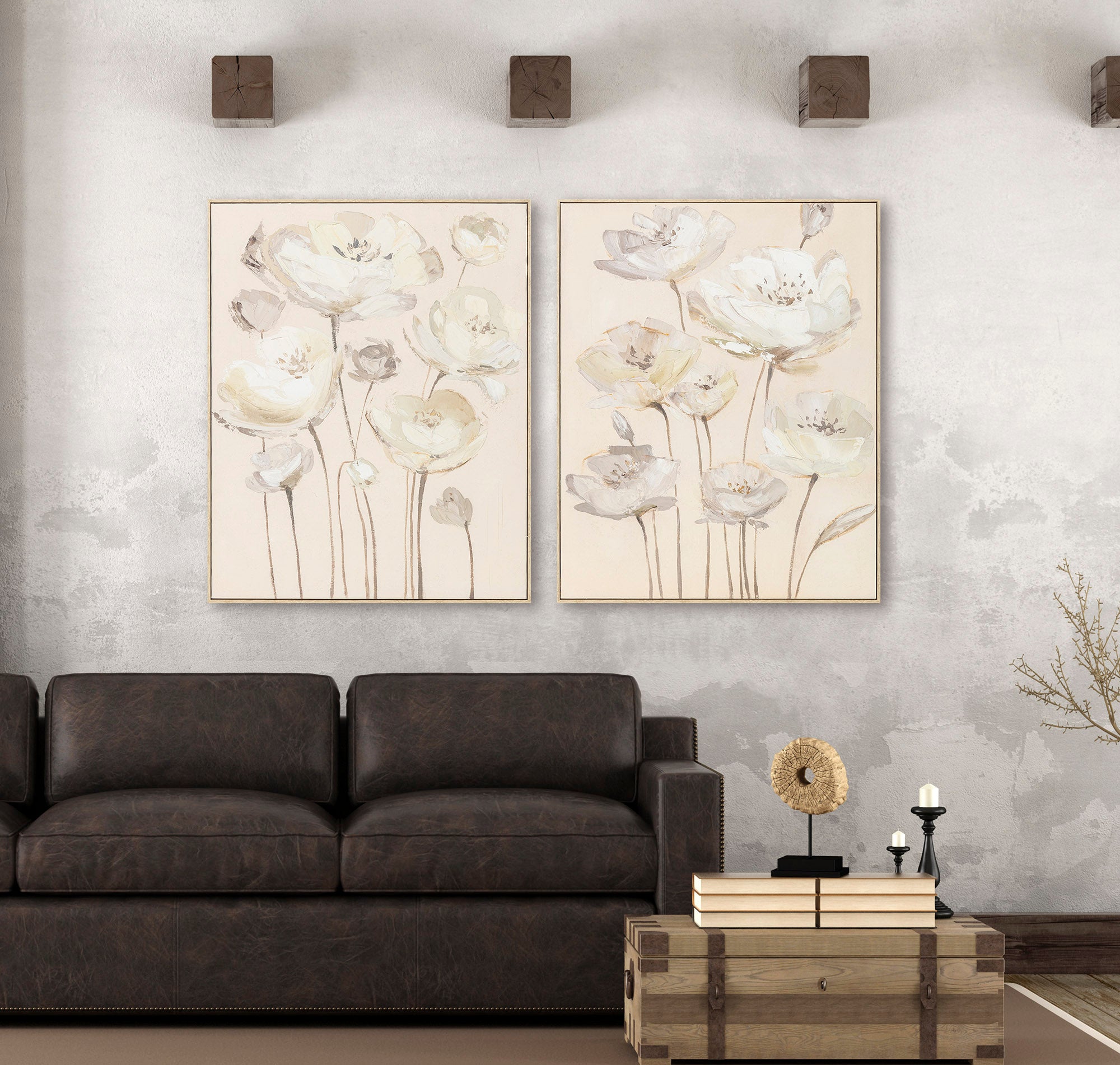 QUADRO FLORES BEGE 82X101Cm