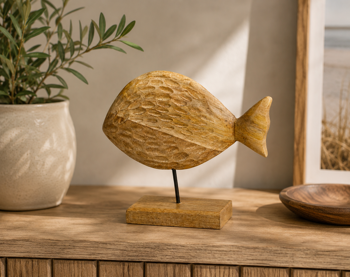 ESTATUETA PEIXE MADEIRA 22Cm