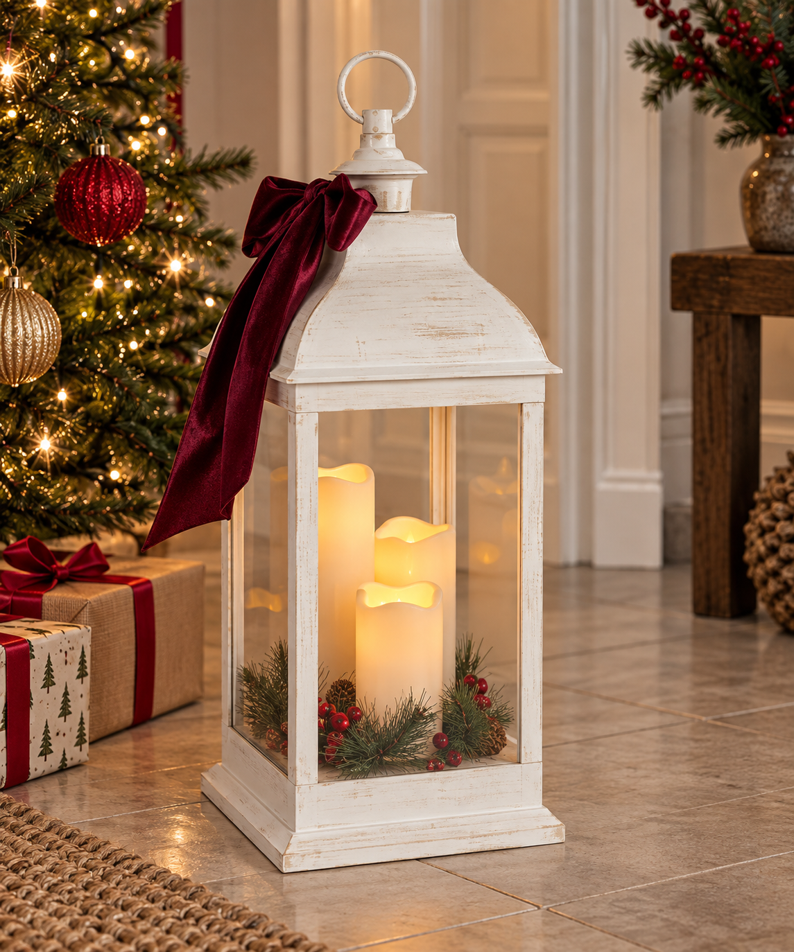 LANTERNA BRANCA C/ LED C/ TIMER 23X60Cm