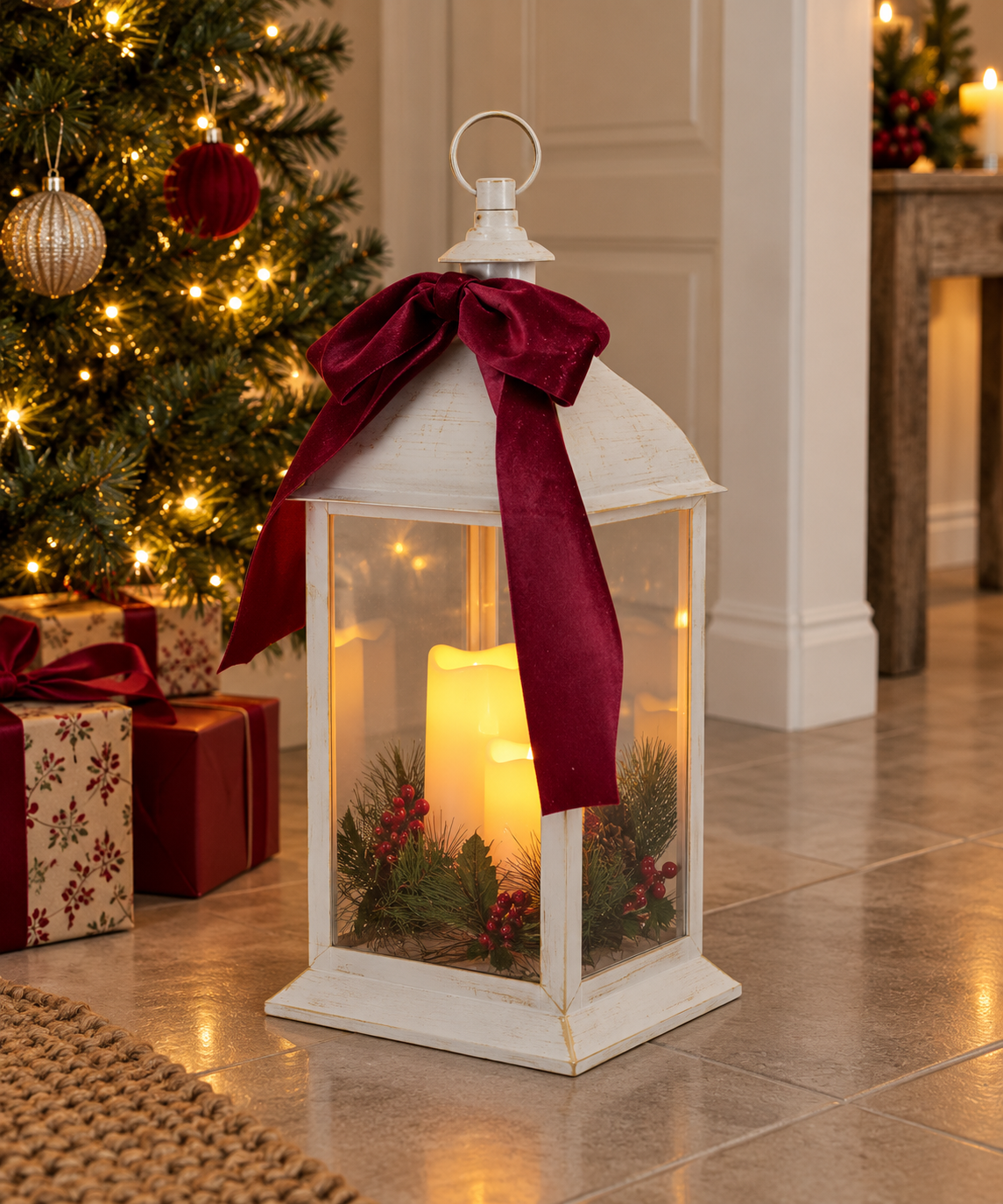 LANTERNA BRANCA C/ LED C/ TIMER 20X49Cm