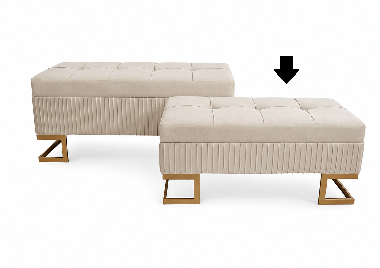 BANQUETA BEGE/DOURADA C/ ARRUMAÇÃO 80X35X37Cm