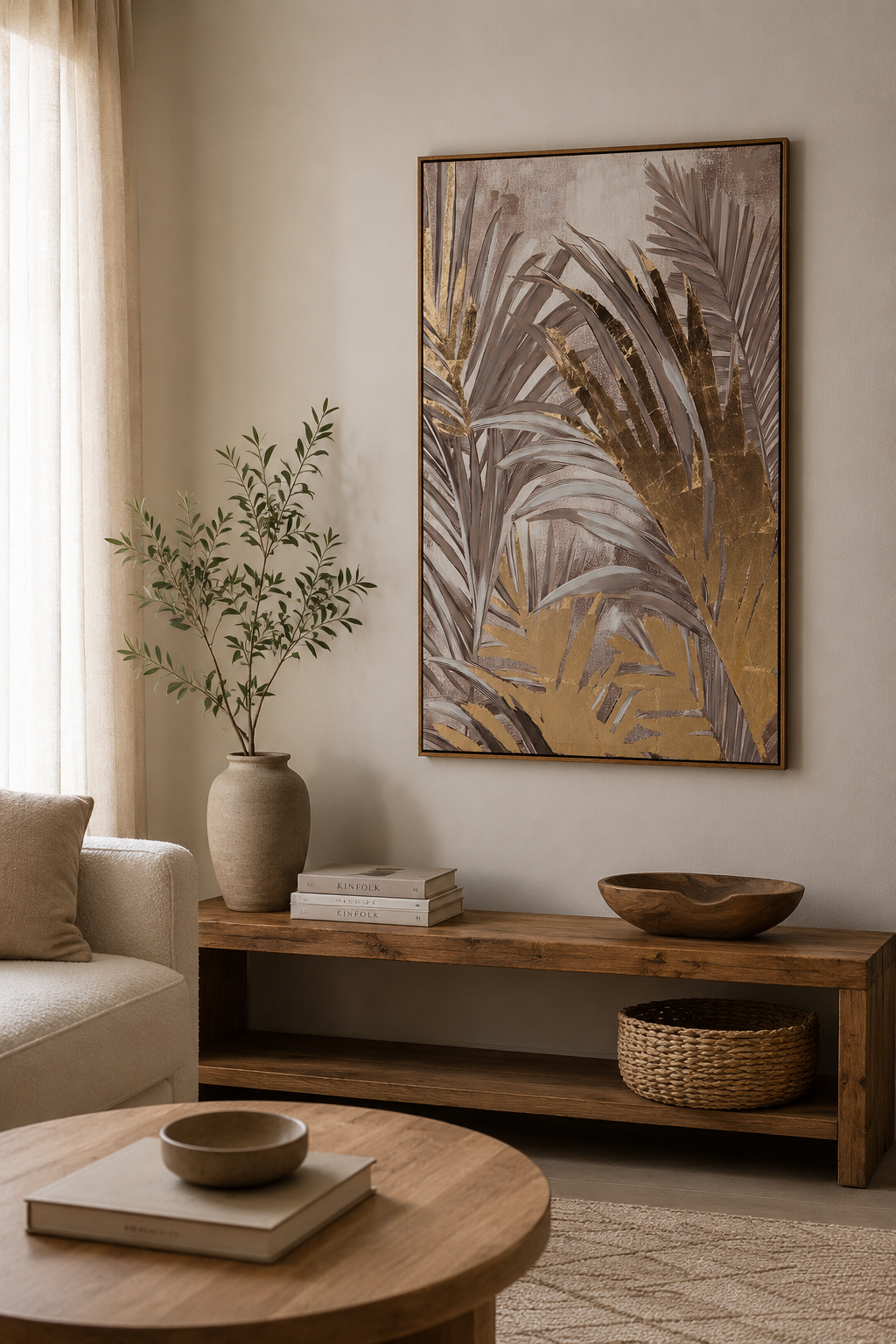 QUADRO FOLHAS DOURADAS 80X120Cm