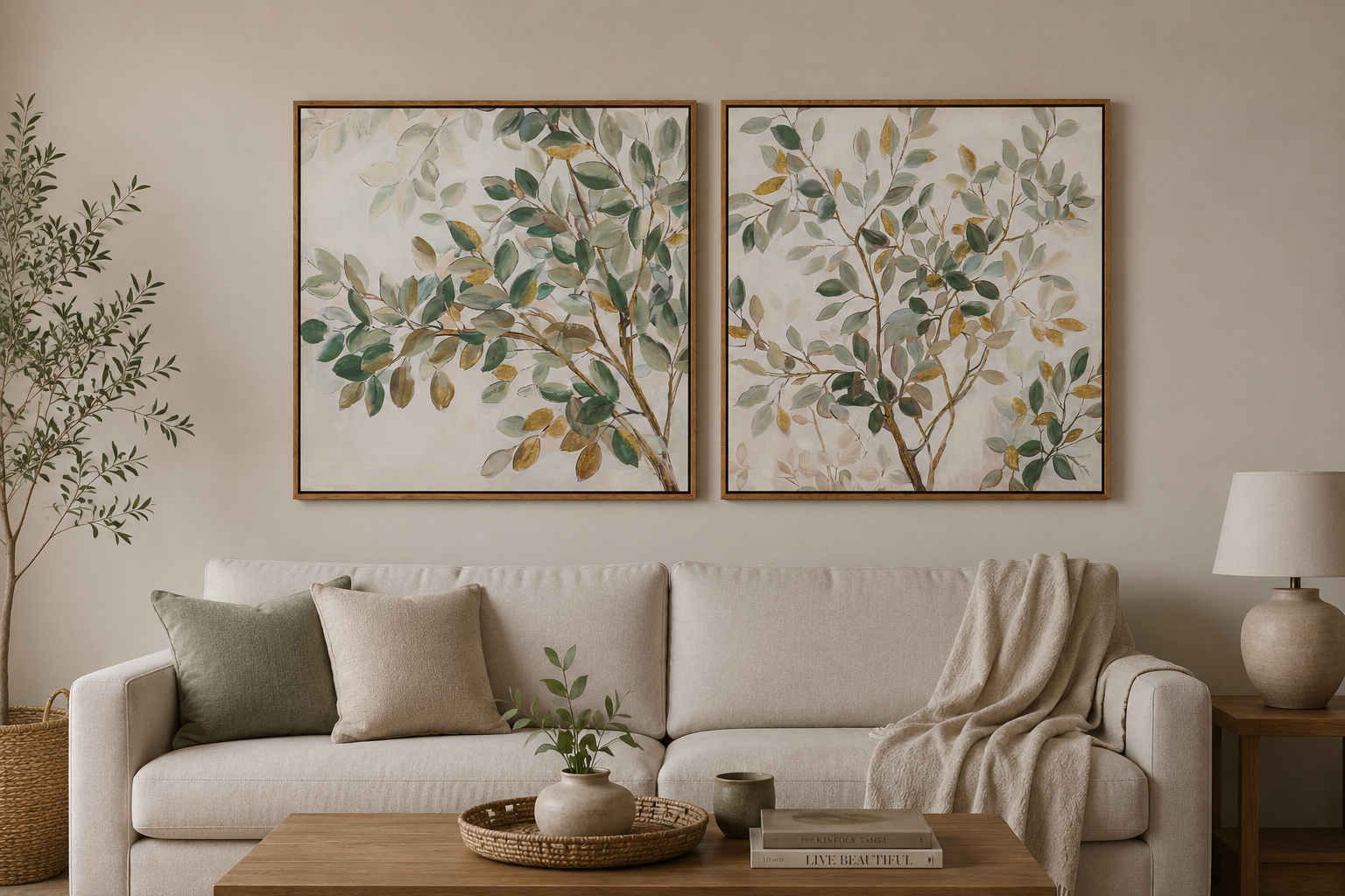QUADRO FOLHAS VERDES 60X60Cm