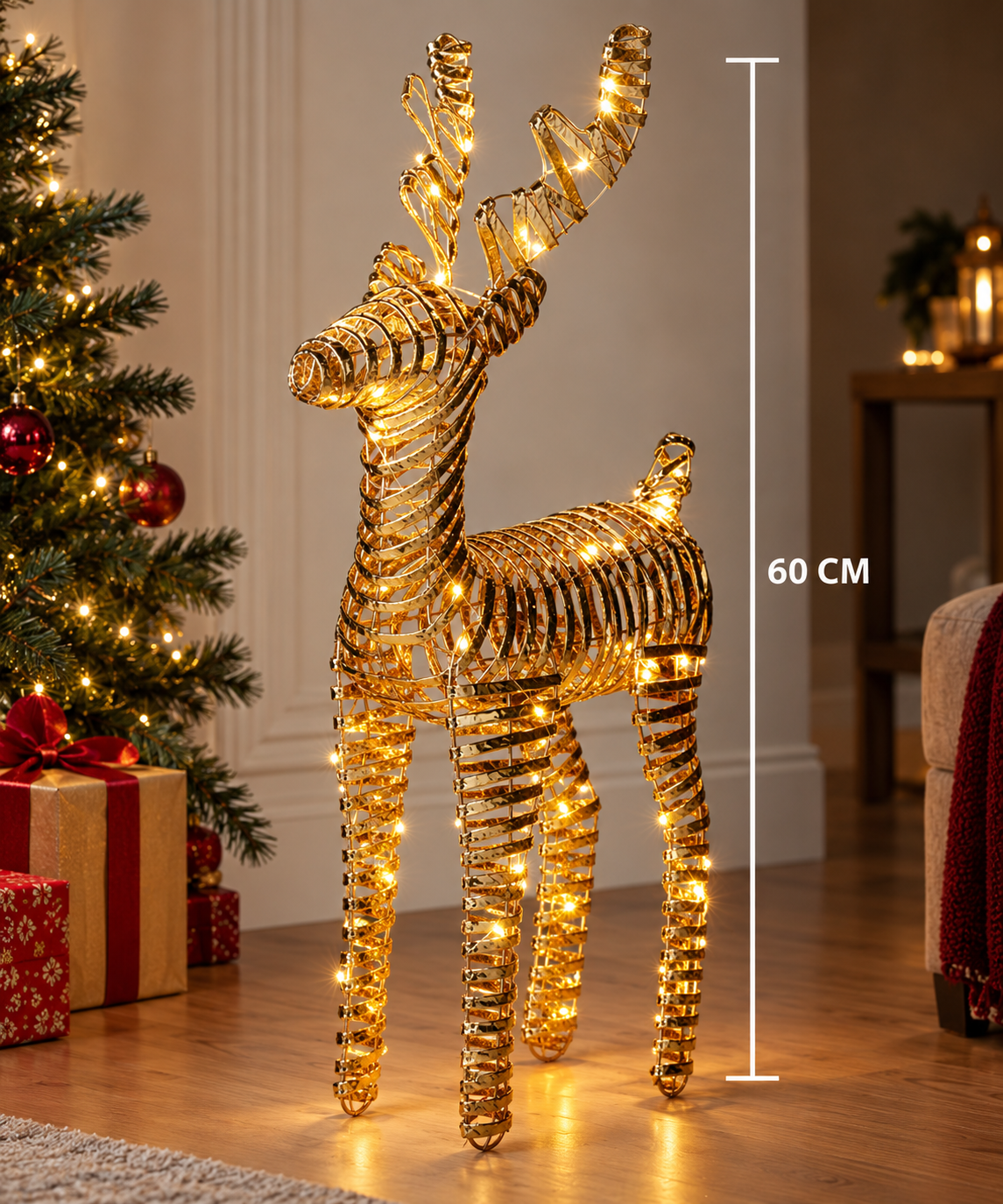 RENA DOURADA C/ LED 60Cm