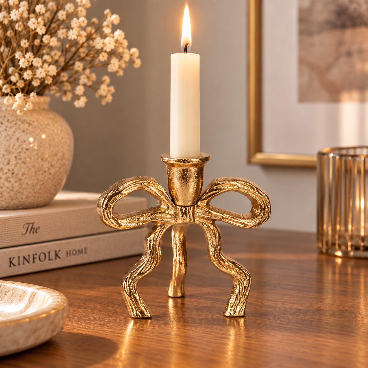 CASTIÇAL LAÇO DOURADO 11Cm