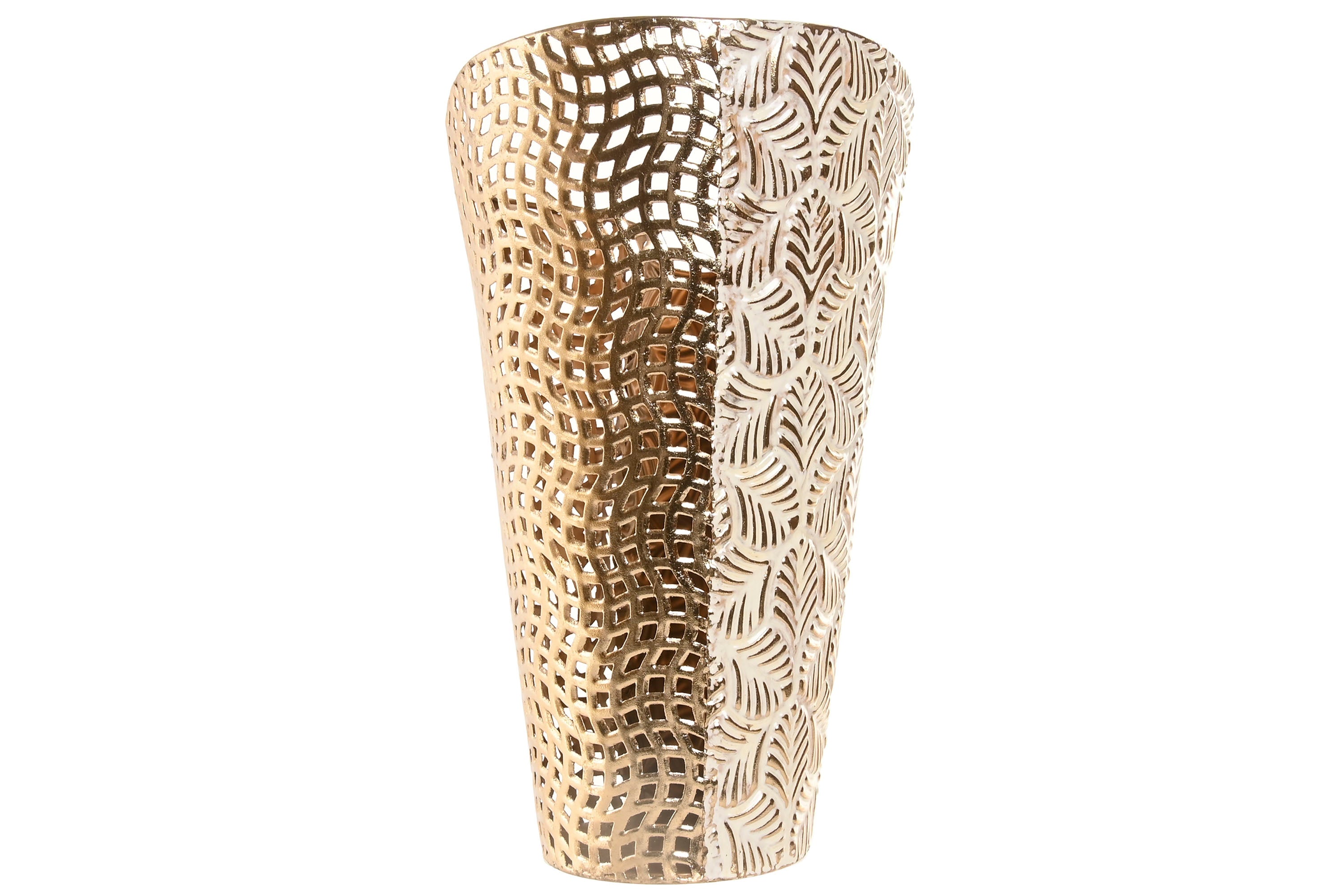 JARRA METAL BRANCA/DOURADA 21X37Cm