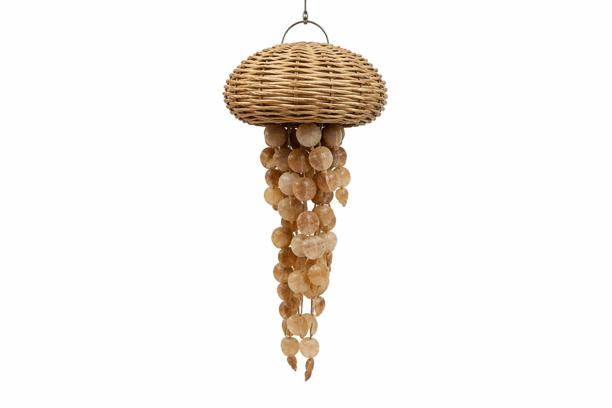 CANDEEIRO TETO RATTAN/CONCHAS 42X42X85Cm
