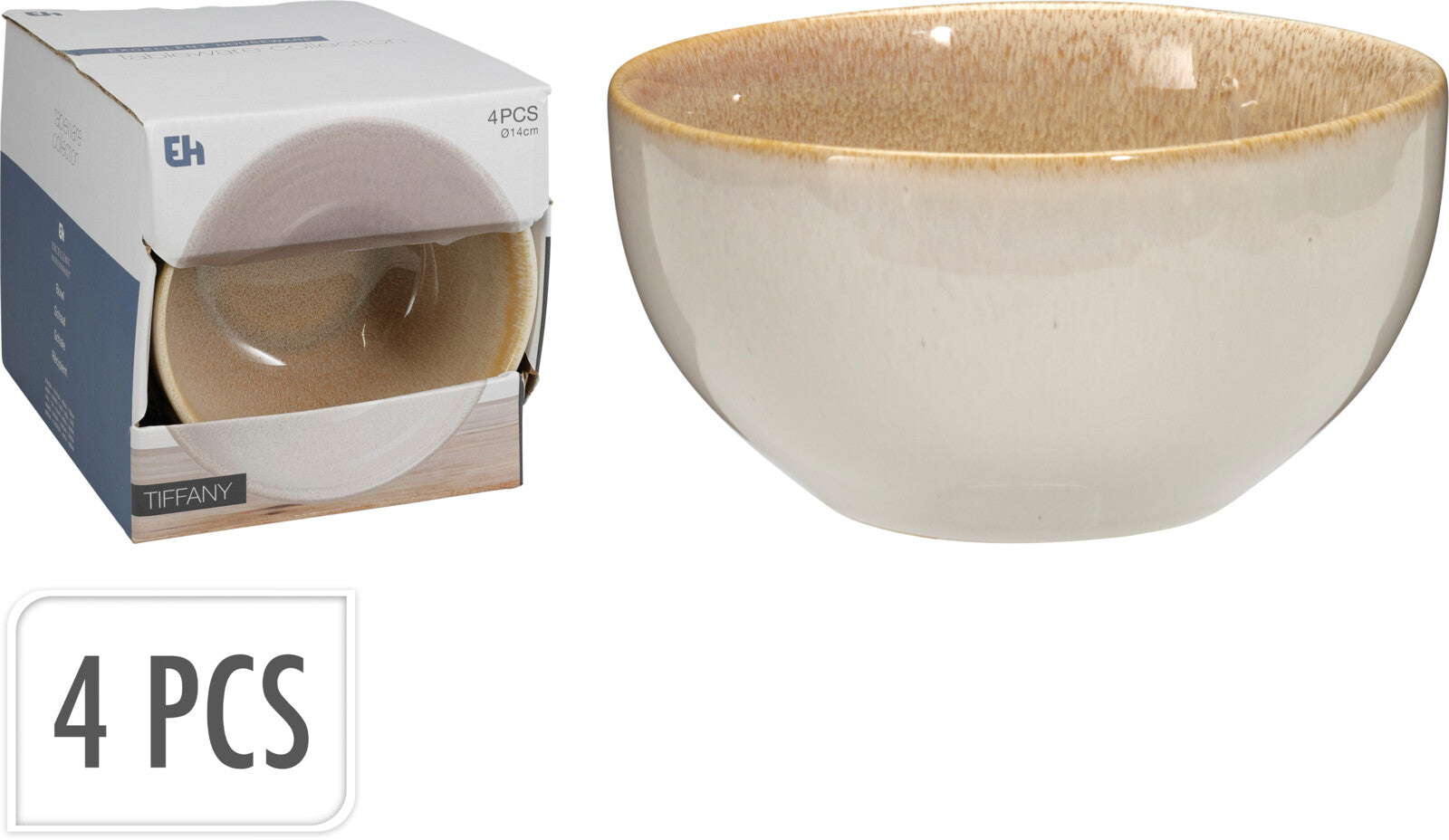 CONJ. 4 TIGELAS BEGES 14Cm 580ml