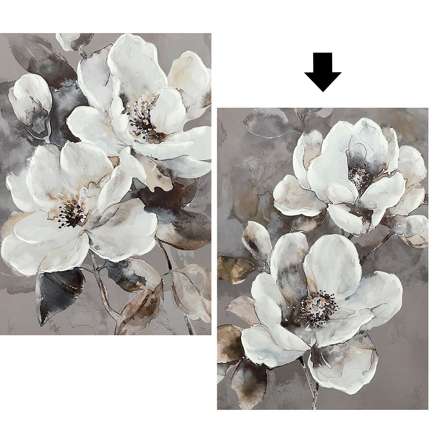 TELA FLORES CINZA/BRANCO 70X100CM