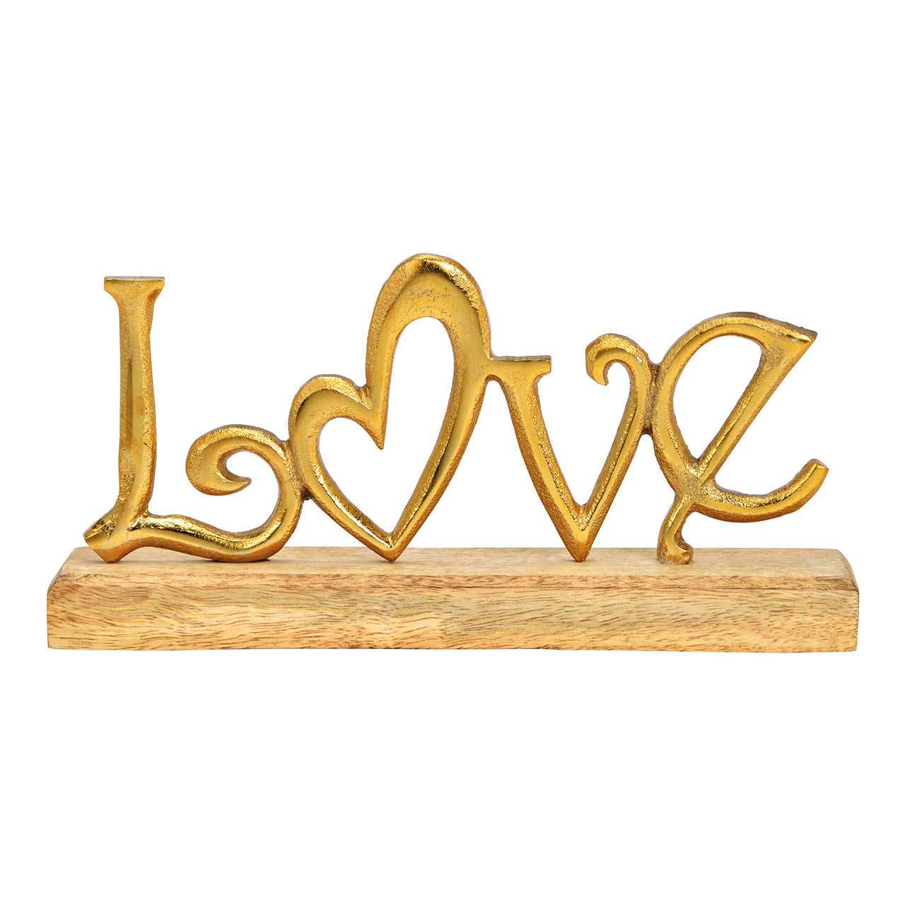 LOVE DOURADO/MADEIRA 25X12X5CM