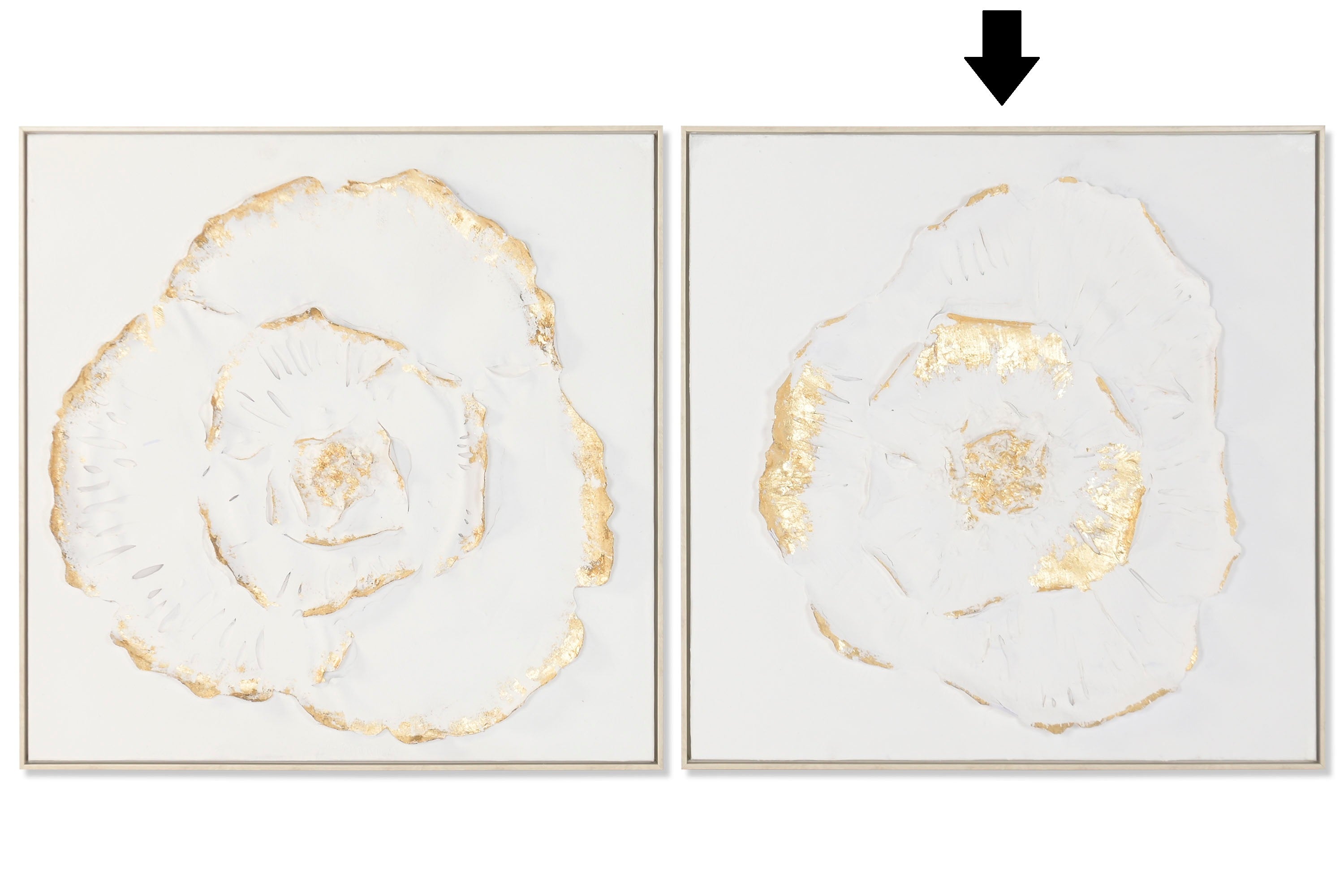 QUADRO FLOR BRANCO/DOURADO 82,5X82,5Cm