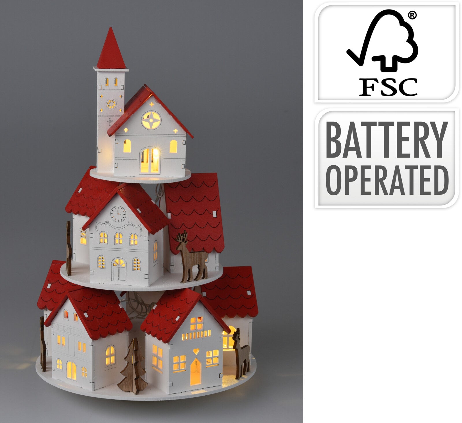 DECOR CASAS C/ LED  E MÚSICA 28CM