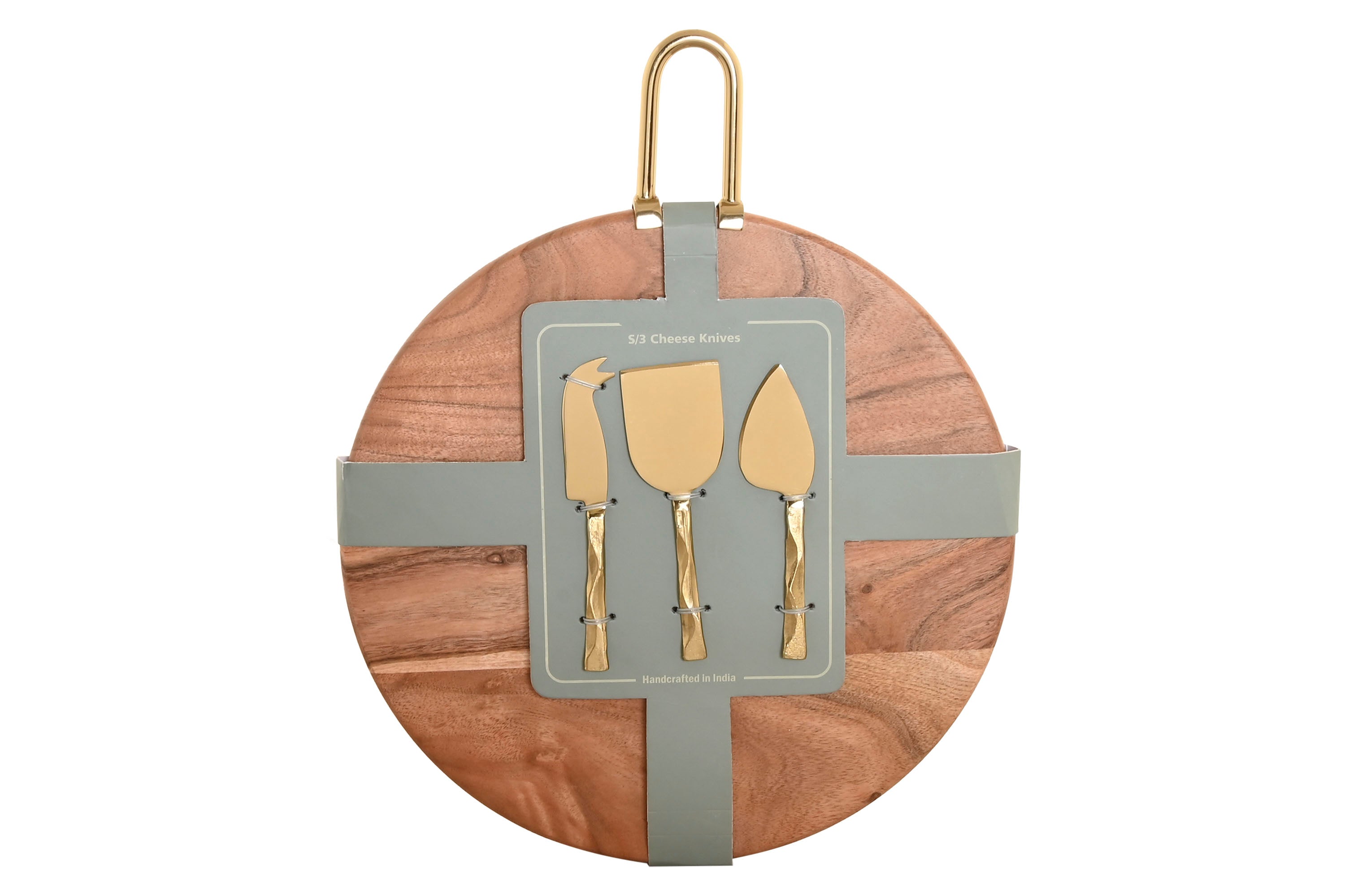 TÁBUA DE CORTE ACÁCIA C/ FACAS INOX 45X45Cm