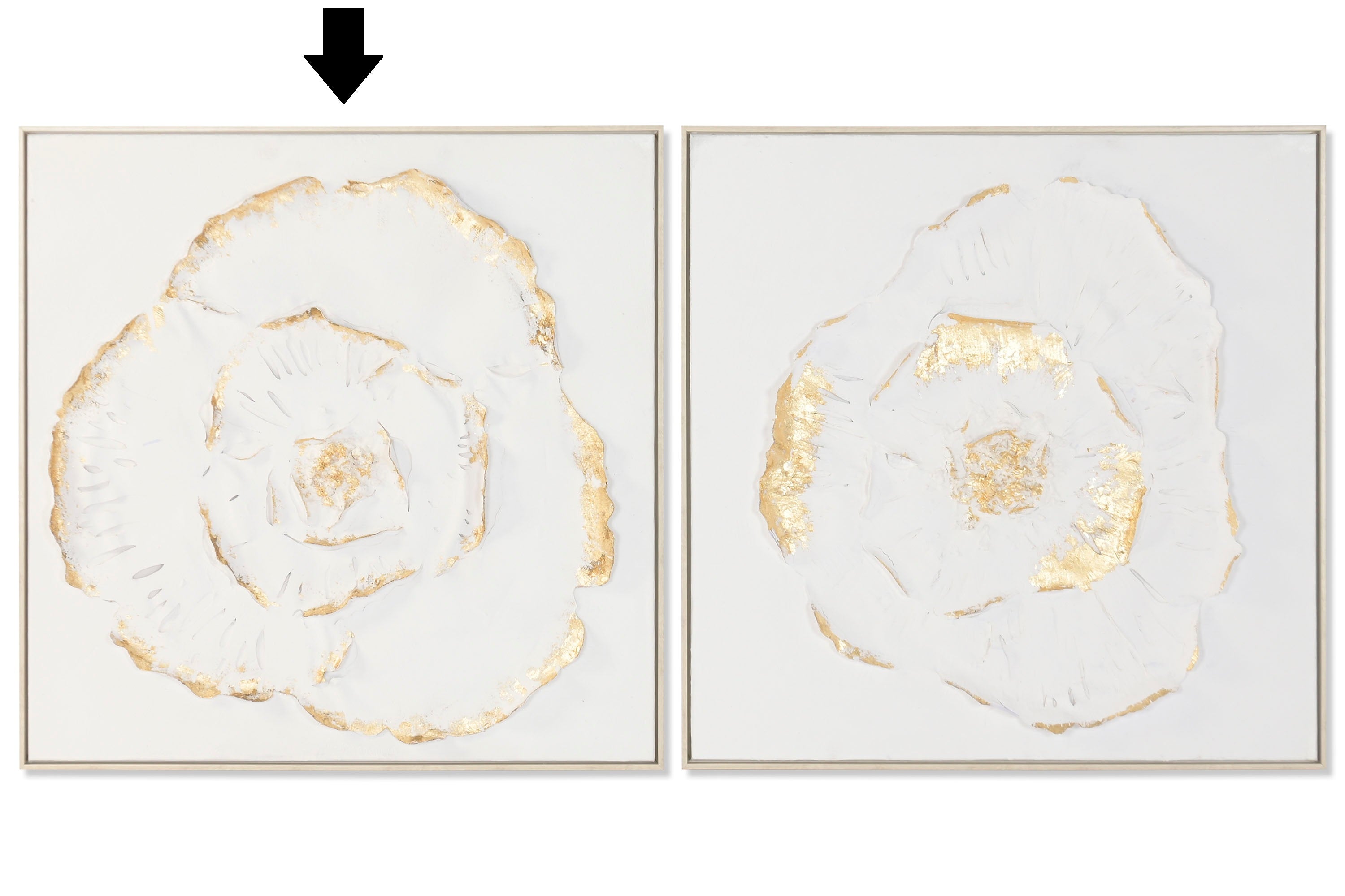 QUADRO FLOR BRANCO/DOURADO 82,5X82,5Cm