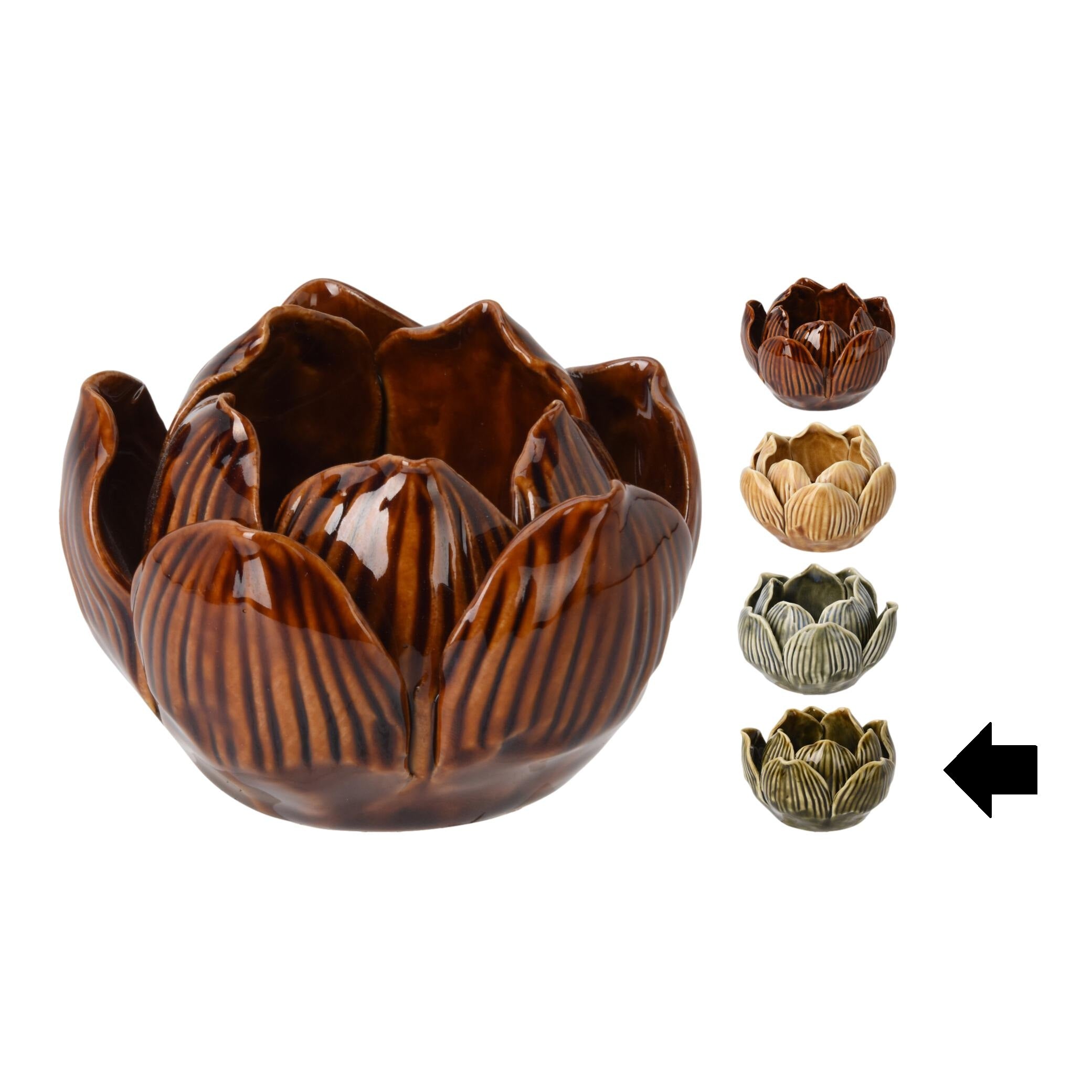 CASTIÇAL FLOR LOTUS CASTANHO/VERDE 5,6Cm